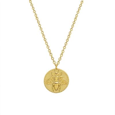 China Wholesale Original Design Environmental Friendly Emboss To Coin Stainless Steel Pendant Honey Animal Jewelry PVD Plated 18K Gold Bumble Bee Necklace for sale
