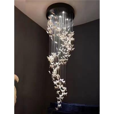 China Nordic Creative White Ceramic Butterfly Living Room Chandelier Simple Modern Dining Room Stairs Bedroom Villa Ceramic Lamps for sale