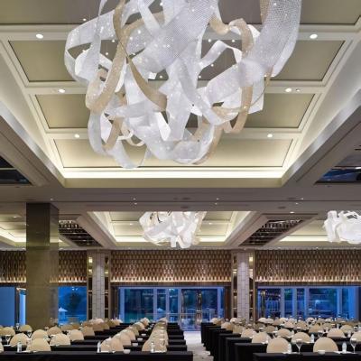 China Custom Project Ceiling Chandelier Stainless Steel Ribbon Large Club Hall Center Decoration Chandelier Engineering Lamp for sale