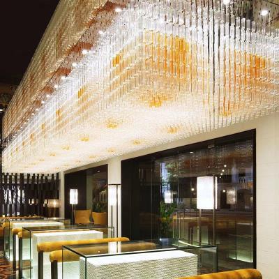 China Custom engineering lamp banquet hall rectangular crystal lamp chandel Sales department sand table lamps hotel lobby lighting for sale