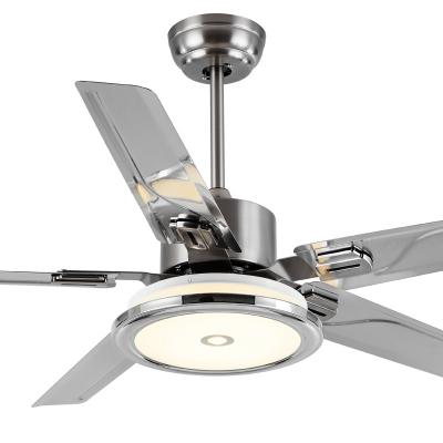 China Modern42 Contemporary High Quality Inches Silver Wind Speed Remote Control 3 Of 6 Files Stainless Steel 4 5 Blade Ceiling Fan With Light for sale