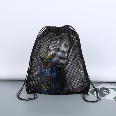 China Customized Promotional Transparent LOGO Large Capacity Clear Mesh Backpack Sport Storage Bag Drawstring Backpack Bag for sale