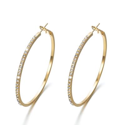 China Hot Trendy Fashion Jewelry Women's Style Big Circle Micro Pave Rhinestone Diamond Hoop Earrings For Women for sale