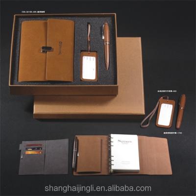 China leather notebook Hard Cover Note Pad loose-leaf pn83-22k notebook with card holder custom gift set for sale