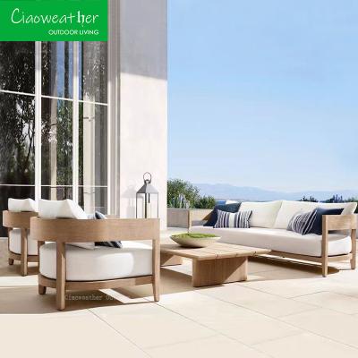 China Hotel moderno impermeable de diseño simple Sofá de madera para jardín de madera de teca experiencia de confort y estilo al aire libre en venta