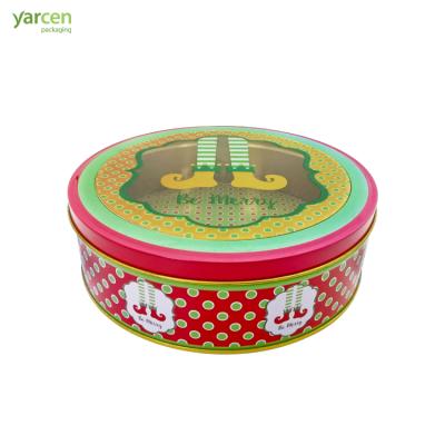 China Gift & Craft Customized Round Plastic Chocolate And Cookies Tin Box With Clear Pvc Window for sale