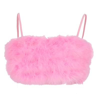 China Breathable Sexy Faux Fur Short Crop Top Feather Tank Top Nightclub Wear Cute Pink Vest For Ladies for sale