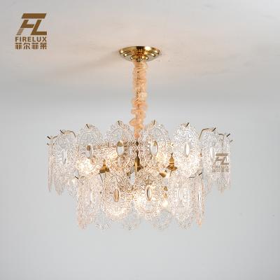 China Modern Court Style Chandelier Lights Contemporary Transparent Handcrafted Art French Glass Color Copper and Custom Color for sale