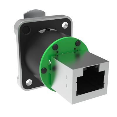 China Panel Mount Waterproof Rj45 Network Connector Right Angle Shield Female RJ45 Connector for sale