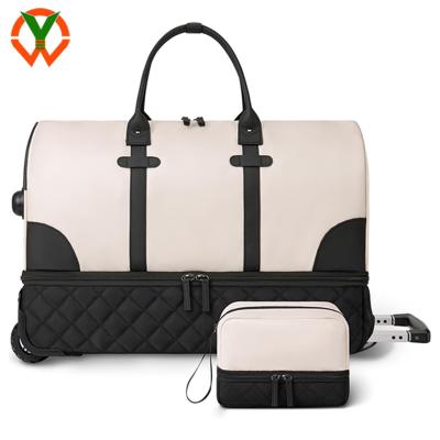 China 21 Inch Large Capacity Rolling Travel Bag With Shoe Compartment And Wheels For Women for sale