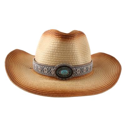 China Eco-friendly Fashion Eco-friendly Raw Material Women Curving Straw Hat Belt Buckle Hat Western Style Sunscreen Brim Wild Cowboy Hat New for sale