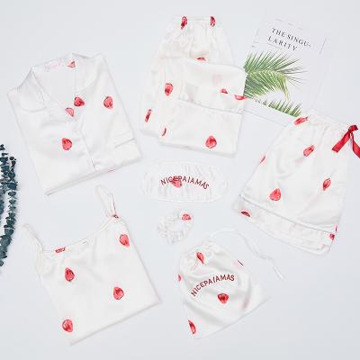 China Soft Spring QUICK DRY Summer Printed Homewear Women's Sleepwear Women's 7 PCS Turn-Down Collar Shirts Long Pants Pajamas for sale