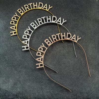 China Art Hair Accessories Letter Rhinestone Happy Birthday English Alphabet Headband Hair Accessories Birthday Party Iron-on Hairband for sale