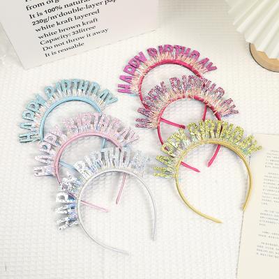 China Hair Accessories Wholesale Birthday Headband Hair Accessories Laser Sequin English Alphabet Headband for sale