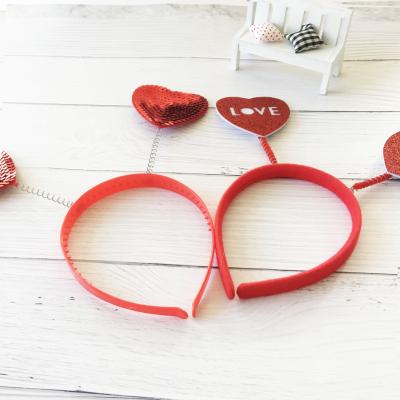 China New Headband Style Valentines Heart Spring Embellished Headband Valentines Party Love Glitter Headbands for sale