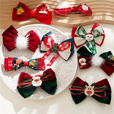 China Durable Temperament Platypus Hair Clips Durable Temperament Red Christmas Velvet Hair Bow Clip For Women for sale