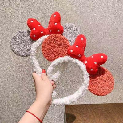 China Cute Hot Selling Durable Cartoon Lamb Hair Bands Plush Face Wash Headbands Bows Women Makeup Head Band Hair Accessories for sale