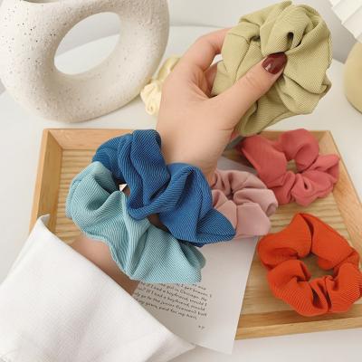 China Solid Color Solid Color Hair Band Plaid Decoration Satin Ponytail Hair Band Cute Korean Simple Elastic Hair Scrunchies for sale