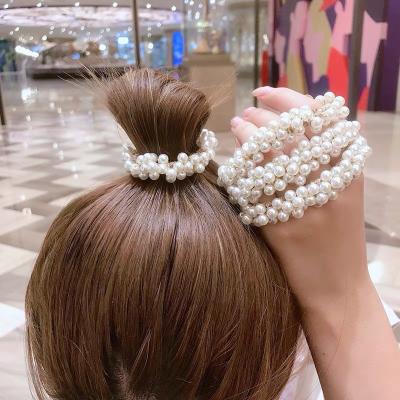 China Decoration Fashion Korean Whimsical Pearl Headband Women's Single Ponytail Holder Hair Rope for sale