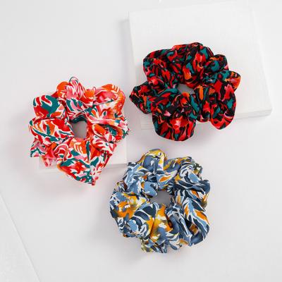 China Wholesale Decoration Flower Printed Large Elastic Hair Rope Cotton Cloth Band Ponytail Holder Hair Scrunchies For Women for sale
