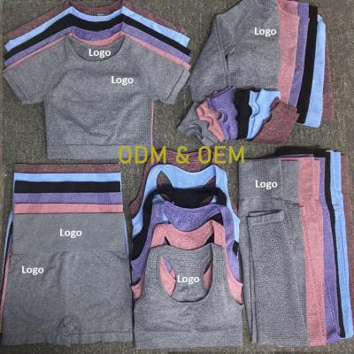 China ODM Breathable Gym Fitness Sets Women Sportswear Sport Sleeve Crop Clothing Wholesale Shorts Long Wear Top 5 Piece Set Seamless Yoga Sets for sale