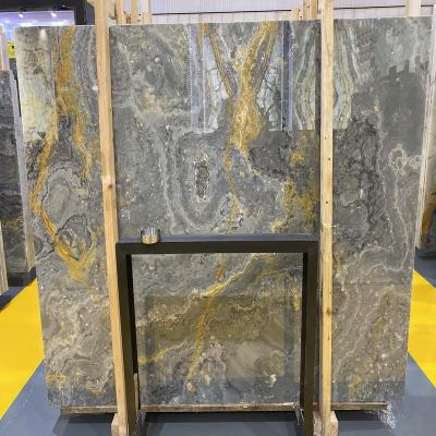 China Unique Popular Dark Blue With Gold Grains Onyx Jade Backlit Ink Onyx For Marble Wall Cladding for sale