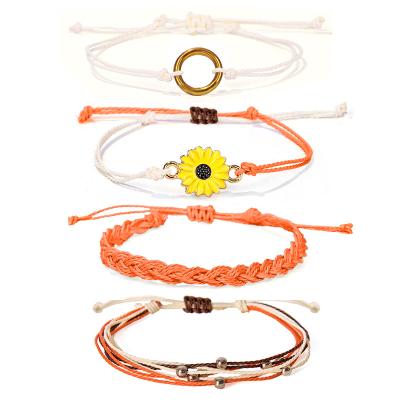 China High Quality Amazon New Daisies Bracelet Set Hand Rope Wax Beads Woven Bracelet Sunflower Bracelet Custom Set for sale