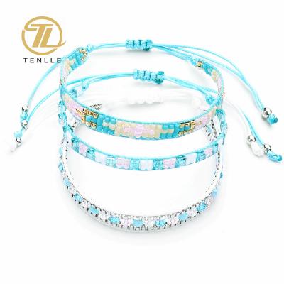 China CLASSIC Trendy Wax Rope Rice Bead Braided Bracelet Bohemian Braided Custom Bracelet Set Natural Stone Jewelry Bracelet Women for sale