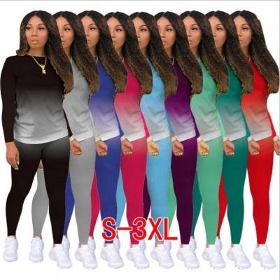 China Set 2 New Arrival 2020 New Arrival Women Fall Sustainable Apparel Tie Dye Two Piece Tracksuits Biker Sets Long Tracksuits for sale