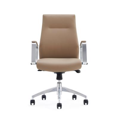 China Middle Back Leather Office Chair Swivel With Aluminum Armrest à venda