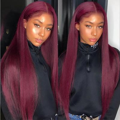 China Wholesale Price 99J Gray Red Human Hair Transparent Body Wave Lace Frontal Wig Glueless Body Wave 360 Full Lace Burgundy Hair Wigs for sale