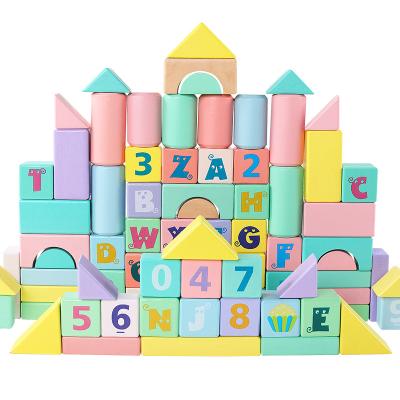 China 80pcs Cartoon Geometric Shapes Assembled Building Blocks Wooden Town Scene Blocks Toy Kids Early Educational Block for sale