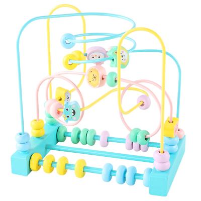 China Toy Safe Smooth Wooden Puzzle Toy Set Cartoon Macaroon Bead Winding Puzzle Children's Toy for sale