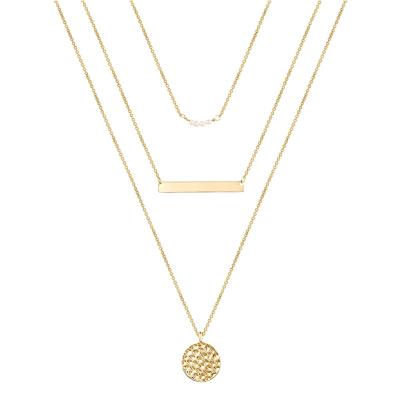 China FASHIONABLE Tasty Layered Choker Pendant Gold Plated Layered Choker Bar Multilayer Disc Stainless Steel Adjustable Necklace for sale