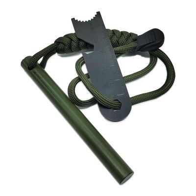 China 4 pulgadas de supervivencia Ferrocerio perforado Fuego iniciador de sílex con mango paracord versátil en venta