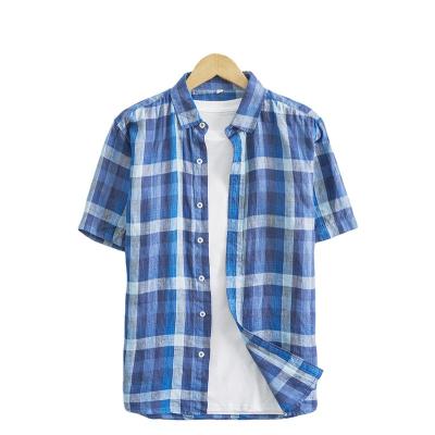 China Breathable Men Shirts Wholesale Designer Linen Short Sleeve Mens Shirts Check Shirts For Men for sale