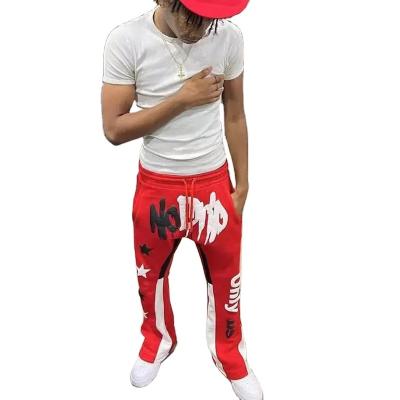 China Custom Anti-Wrinkle Puff Print Pile Sweatpants Drawstring Pants Cotton Fleece Joggers Men Stacked Sweatpants for sale