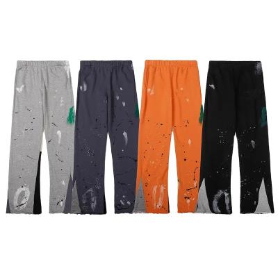 China Anti-Wrinkle OEM Custom Paint Flared Sweatpants Drawstring Pants Cotton Fleece Joggers Men Stacked Sweatpants for sale