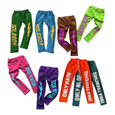 China Custom Heavy Track Sweatpants Anti-Wrinkle Jogger Cotton French Terry Pants Straight Leg Puff Print Stacked Sport Tracksuit For Men for sale