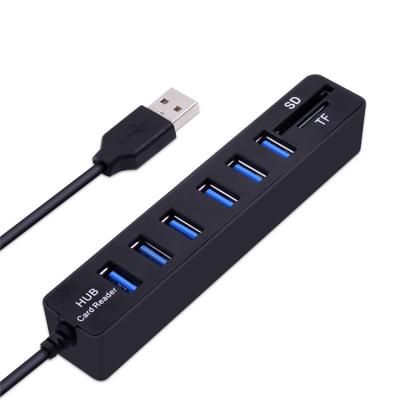 China With Card Reader Universal Usb Hub 2.0 High Speed Usb Splitter 6 Left Adapter With Tf Combo Card Reader for sale