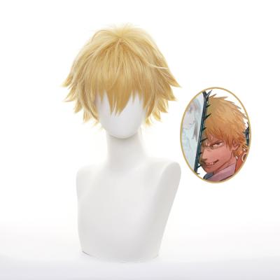 China Role Playing Chainsaw Man-Series Cosplay Wig Golden Yellow Reverse Curved Short Hair for sale