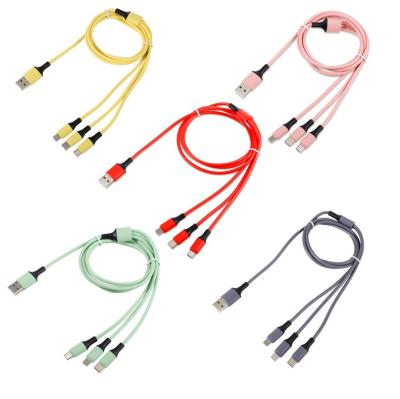 China Fast Charging Cable USB High Speed Colorful Transmit Data Line Liquid Silicone Usb Charging Cable 3 In 1 Data Cable For IOS For Android for sale