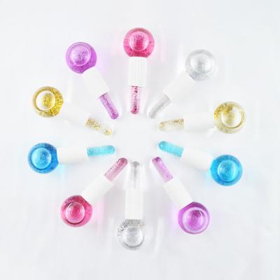China Custom Logo and Color Reusable Wrinkle Remover Beauty Facial Cold Ball Therapy Ice Massager Hot Cold Gel Glitter Ice Liquid Facial Globes for sale