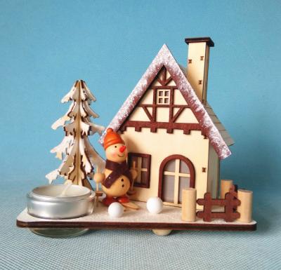 China German Europe Ski Wooden Snowman Christmas Incense Smoker Village House With Led Light For A Tea Candle for sale