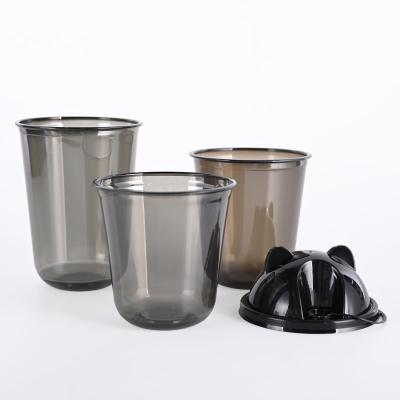 China 12oz 16oz U Shaped Plastic Cups Transparent Black For Milk Tea Yogurt for sale