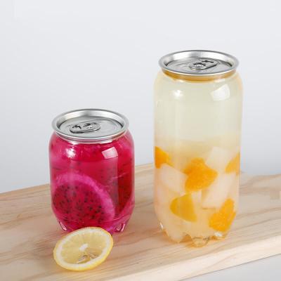 China Customized 200ml 700ml Clear PET Food Grade Bottles With Easy Open Ring For Snacks Drinks for sale