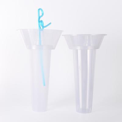 China Tazas de plástico de diseño personalizado con logotipo Tazas de plástico desechables para merienda 2 en 1 en venta