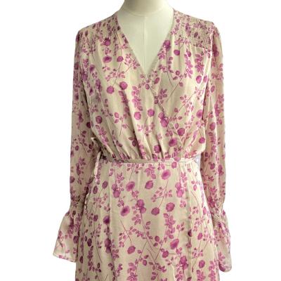 China Best Selling Breathable Elegant Floral Print Long Sleeve European American Style Casual Dress for sale