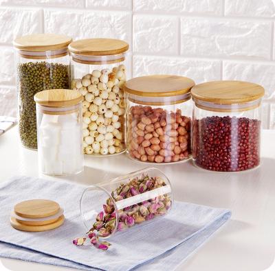 China Wholesale 300ml 350ml 450ml 550ml Stocked Empty Spice Food Storage Containers Jar With Bamboo Lid for sale