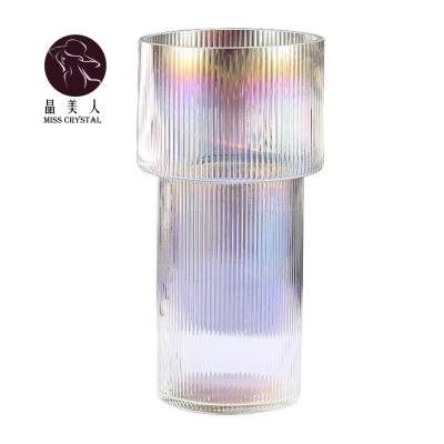 China Scandinavian light luxury style creative torch form double layer design tall glass vase decoration for wedding and office for sale